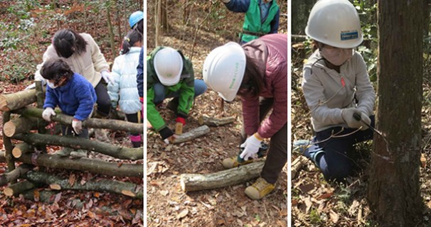 間伐材でシイタケの植菌作業を体験しよう！